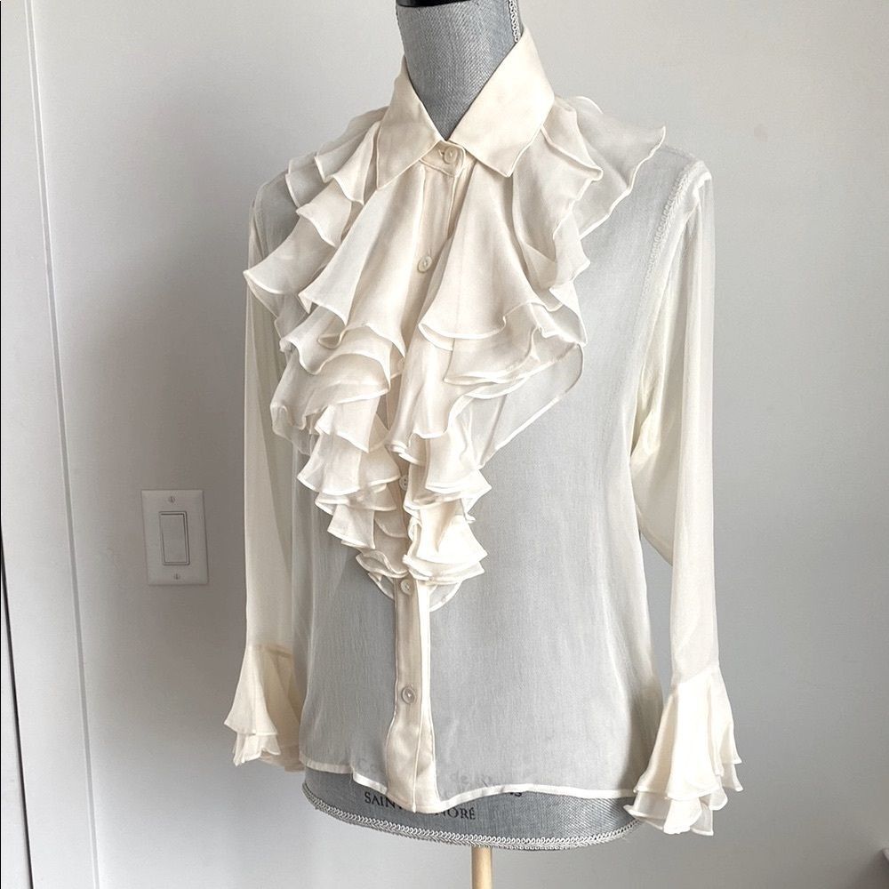 Classieques Nordstrom Silk Ruffled Long Sleeve Blouse sz XS Romantic Boho Chic